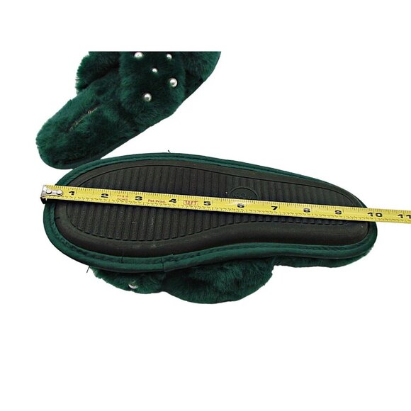 Victoria's Secret Green Slippers Womens Small Faux Fur Slides Pearl Accents Soft - Picture 8 of 9